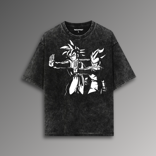 GOKU & VEGETA ACID WASH OVERSIZE T-SHIRT BLACK (UNISEX)