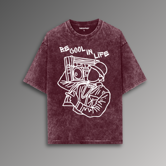 BE COOL iN LIFE ACID WASH OVERSIZE T-SHIRT MAROON (UNISEX)